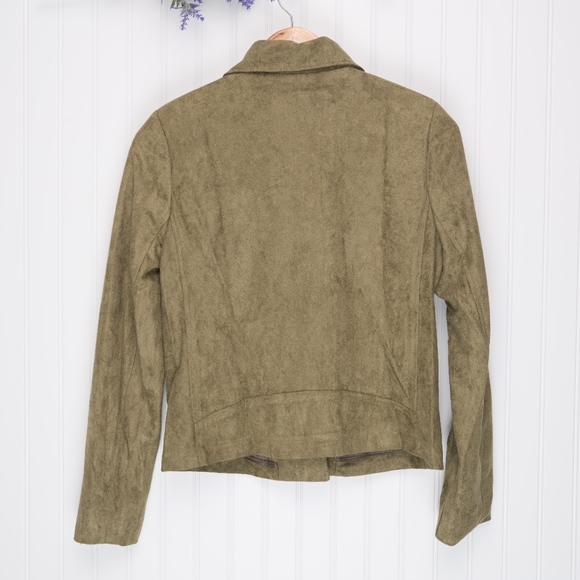 Faux Suede Moto Jacket in Olive Front Zippered - Picture 6 of 8